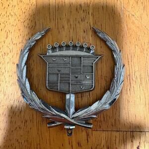 Vintage Cadillac Metal Hood Emblem Wreath Crest Badge 3in Classic Car Part Retro